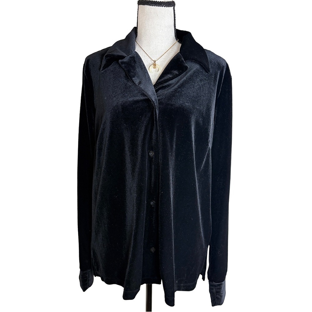 J.G. Hook Black Stretch Velour Button Down Shirt Size 12